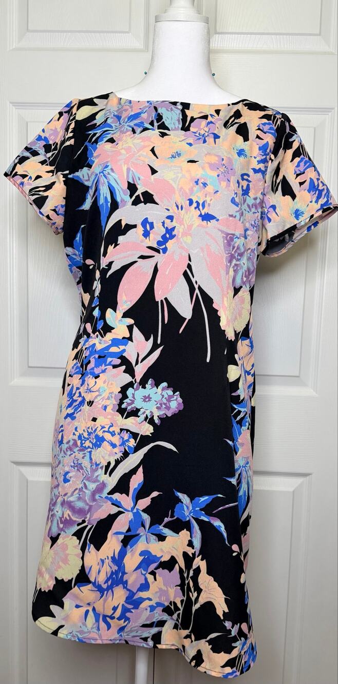 Yumi Kim Elena Shift Dress Black Purple Pink Size L NWT